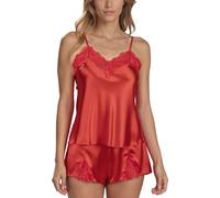 Vivisence Pyjama Ensemble satin col V avec bordure en dentelle pour vêtements de nuit Comfort 2037, rouge,M