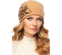 Vivisence Women's Cap Premium Winter Cap Chaud et douillet pour l'hiver et l'automne chaud épais 100% laine, bonnet classique pour femmes, fabriqué en UE, beige, taille unique