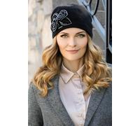 Vivisence Women's Cap Premium Winter Cap Chaud et douillet pour l'hiver et l'automne chaud épais 100% laine, bonnet classique pour femmes, fabriqué en UE, noir, taille unique