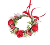 Vivivalue Couronne de fleurs pour femme avec ruban - Couronne florale de rose - Serre-tête bohème - Pour fête de mariage - Rouge