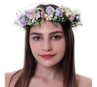 Vivivalue Couronne florale pour femme avec ruban et ruban - Violet