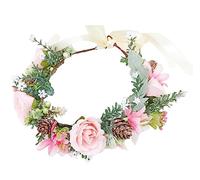 Vivivalue Couronne florale pour fille, couronne de cheveux, bandeau floral, halo bohème avec ruban, mariage, fête, festival, photos