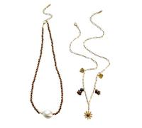 VIVIWI Lot de 2 colliers empilables avec pendentif floral distinctif avec perles en pierre naturelle pour clavicule