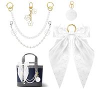 VIVIWI Lot de 5 porte-clés tendance en forme de nœud avec perles et boules en peluche pour sac et décoration