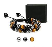VIVIZEN Bracelet de Protection Triple pour Hommes, Bracelet en Œil de Tigre Hématite Obsidienne avec Cristaux de Guérison, Cadeau Réglable