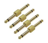 Vivlex Lot de 4 raccords Câble de pédale d'effet coupleur droit de type 1/4' 6,35 mm TS en cuivre mâle vers jack pour pédale de guitare, pédalier, plateforme dorée
