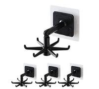 VIVLLEN lot de 4 crochets rotatifs 360 °, support rotatif sans clous, étagère de cuisine, support mural pour ustensiles de cuisine (noir)