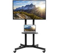 VIVO Chariot TV Mobile pour écrans de 32 à 83" jusqu'à 50 kg, LCD LED OLED 4K, Panneaux Plats et incurvés, Support Roulant avec étagère DVD d'ordinateur Portable, Roues verrouillables, VESA Max 600 x