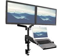 VIVO STAND-V003KL Support pneumatique pour ordinateur portable et double écran de 17" à 32" Compatible avec 2 écrans plats ou incurvés et ordinateurs portables de 10 à 15,6", pince en C, base de