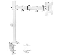 Vivo Support de Bureau à Bras Simple, Peut contenir des écrans jusqu'à 32" Standard et 38" Ultra Large, entièrement réglable avec Pince en C et Base à œillets, VESA 75 x 75 mm ou 100 x 100 mm, Blanc,