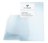 Vivodo plaque polycarbonate 4mm | 605 x 1210 mm - lot de 5 plaques | polycarbonate transparent | résistant aux UV | plaque polycarbonate pour serre jardin
