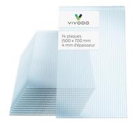 Vivodo plaque polycarbonate 4mm | 700 x 1500 mm - lot de 14 plaques | polycarbonate transparent | résistant aux UV | plaque polycarbonate pour serre jardin