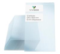 Vivodo Plaque Polycarbonate 6mm | 605 x 1210 mm - Lot de 12 plaques | Polycarbonate Transparent | résistant aux UV | Plaque Polycarbonate pour Serre Jardin