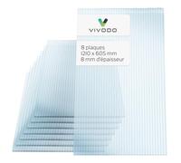 Vivodo plaque polycarbonate 8mm | 605 x 1210 mm - lot de 8 plaques | polycarbonate transparent | résistant aux UV | plaque polycarbonate pour serre jardin