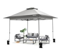 VIVOHOME Tente à Baldaquin 4x4m Abri D'extérieur à 2 Niveaux Toit avec roulettes Portables Sac de Transport et 4 Sacs de Sable Escamotable pour Terrasse Jardin Arrière Cour