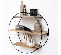 Vivol Étagère murale en métal noire avec sols en bois - 3 tablettes en bois - 50 x 19 cm - Étagère métallique suspendue - Décoration murale pour salon, chambre à coucher et chambre d'enfant