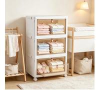 VIVOLILV Armoire de rangement plastiques pliable avec 3 tiroirs et roulettes Meuble de rangement pour vêtements chambre enfant