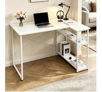 VIVOLILV Bureau d'angle L Blanc Scandinave,bureau ordinateur avec étagères rangement,cadre métal pour télétravail gaming maison