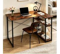 VIVOLILV Bureau d'angle L industriel,120x50x75 cm,Avec étagères rangement,cadre métal pour télétravail gaming maison,Marron