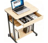VIVOLILV Bureau d'Ordinateur à Roulettes,Table Ordinateur Portable avec Tiroir et 2 Étagères,Multifonction,Pour Appartement