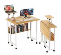 VIVOLILV Bureau d'ordinateur Pliable avec Roulette - 80x58x75cm - Bureau avec Rangement,Support Amovible de Surélévation Chêne