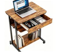 VIVOLILV Bureau d'Ordinateur sur Roulettes à Frein,Table Ordinateur Portable Style Vintage avec Tiroir et Étagères,56x51x80 cm