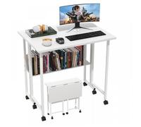 VIVOLILV Bureau Pliante avec étagère de rangement,Bureau d'ordinateur avec Roulantes,Bureau Blanc avec Support D'écran,80x58x75