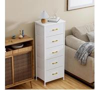 VIVOLILV Commode chambre 5 tiroirs,Style Scandinave,Meuble de Rangement à 5 Niveaux,Tissu simili-cuir,45X30X112 cm,Montage facile