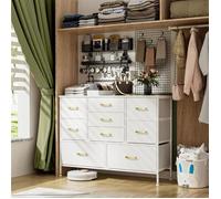 VIVOLILV Commode chambre en tissu,Style Scandinave,Meuble de rangement avec 9 tiroirs,Blanc,109x34x80 cm