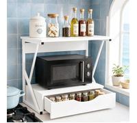 VIVOLILV Étagère Micro-Ondes 2 Niveaux avec tiroir,54x34x50 cm,Rangement micro-ondes cuisine pour Four et Ustensiles,Blanc