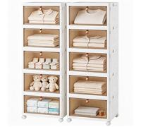 VIVOLILV Lot de 2 Boîte de Rangement Plastique Pliable à Roulettes,Armoire Rangement 5 Niveaux,Rangement multifonction 39x28x104