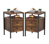 VIVOLILV Lot de 2 Table d'Appoint Industrielle - 2 tiroirs et niche - avec Station de Charge et USB - 40x40x 61cm