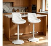 VIVOLILV Lot de 2 Tabourets de Bar Blancs,Hauteur Ajustable,Rotation 360°,Simili-Cuir Matelassé Losange,Grande Assise,Cuisine,Bar