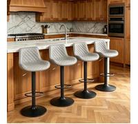 VIVOLILV Lot de 4 Tabourets de Bar Gris,Réglable Pivotant 360°,PU Matelassé Losange Grande Assise Cuisine Comptoir,Bar Privé