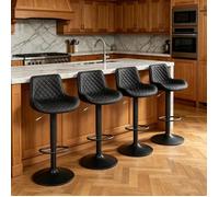 VIVOLILV Lot de 4 Tabourets de Bar Simili Cuir Losange,Hauteur Réglable Pivotant 360°,Assise Large avec Repose-Pied,Cuisine,Bar