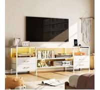 VIVOLILV Meuble TV avec LED jusqu'à 75 Pouces Avec prise et USB 4 Tiroirs et 4 Étagères Ouvertes Contemporain - Design Blanc