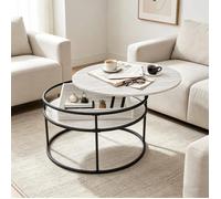 VIVOLILV Table Basse Relevable Ronde,80X80cm Table Basse Avec Rangement Caché,Style Industriel Scandinave Multifonctionnelle