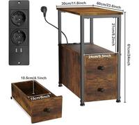 VIVOLILV Table d’Appoint - Petite Table de Chevet avec Multiprise - Étroite - L 30 x P 60 x H 61 cm - Marron