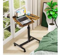 VIVOLILV Table d'appoint Bout de canapé Table roulante Table de Lit pour Ordinateur Portable Hauteur réglable - cadre métal Marron