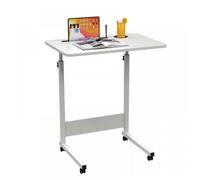 VIVOLILV Table d'appoint,Réglable en hauteur,4 Roulettes,60x40 cm,Petit Bureau Blanc Idéal pour un petit espaces
