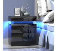 VIVOLILV Table de chevet - 3 tiroirs - Haute brillance - 45x35x52cm - Noir - Éclairage LED