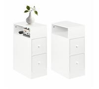 VIVOLILV Table de Chevet Étroite - 2 Tiroirs et Compartiments Ouverts - Chevet de lit par lot de 2 - 25x30x66 cm - Blanc