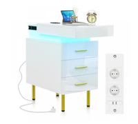 VIVOLILV Table de chevet étroite avec 3 tiroirs - Table de chevet Brillante avec Price et USB - 35x55x67 cm - Chevet Blanc