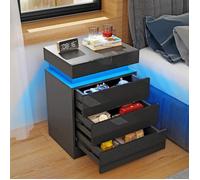 VIVOLILV Table de chevet LED avec compartiment coulissant encastré,Rangement invisible,Glissières silencieuses,45x35x61 cm,Noir