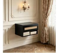 VIVOLILV Table de Chevet Murale avec Tiroir en Rotin, Design Noir Chic,Commode Suspendue avec Étagère pour Chambre et Dressing