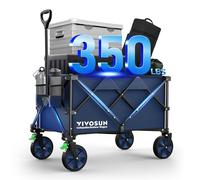 VIVOSUN 200L Chariot de Camping Pliable, XXL Wagon Pliant à roulettes Robuste Capacité de 136kg avec 360°Roues Universelles et Poignée Réglable pour Jardin Plage Camping Pique-Nique BBQ Match, Bleu