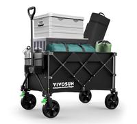 VIVOSUN 200L Chariot de Camping Pliable, XXL Wagon Pliant à roulettes Robuste Capacité de 136kg avec 360°Roues Universelles et Poignée Réglable pour Jardin Plage Camping Pique-Nique BBQ Match, Noir