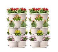 VIVOSUN Jardinière Empilable Lot de 2 Pots de Fleurs Empilable 5 Niveaux pour Fraises, Légumes, Fleurs, Plantes Grasses, Intérieur/Extérieur, Blanc Ivoire