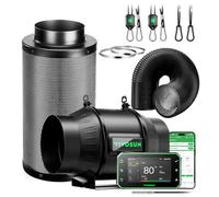 VIVOSUN Kit d‘Extraction d’Air Intelligent Pro 150mm AeroZesh T6 GrowHub E42A+ Contrôle VPD Température Humidité, Connexion APP Filtre à Charbon Actif Conduit Ventilation Tentes Culture Hydroponie