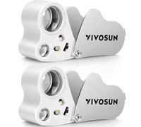VIVOSUN Lot de 2 Loupes de Bijoutier 30X & 60X Pliantes en Alliage d‘Aluminium et Plastique avec LED - pour l’Inspection de Diamants, Bijoux, Pièces de Monnaie, Timbres et Antiquités (Blanc)